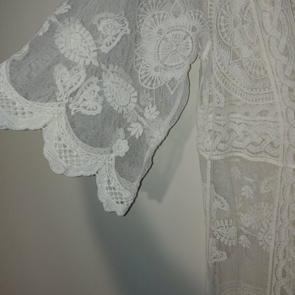 Rebellion White Lacy Duster Cardigan Beach Cover up Size S - Picture 4 of 9